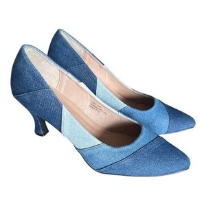 Bellini Zany Blue Multi Denim Heels Size 8.5M